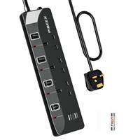 Extension Lead with USB Slots, 3 Way 2 USB Power Strip(13A/3250W), Multi Plug Extension Socket with Individual Switches, 1.5M UK Power Socket for Home Travel