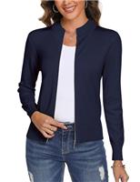 Aottori Women's Cardigan Zip Up Knitted Cardigans Sweater Ladies Lightweight Long Sleeve Open Front Zipped Knitwear Stand Up Casual Basic Outwear