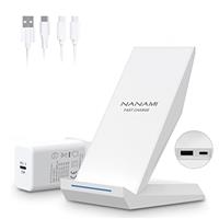 NANAMI 2 in 1 Wireless Charger with PD Adapter, 30W Max Qi Certified Fast Charging Stand with USB-A Port, Compatible with iPhone 12 SE 2 11 Pro XR X 8 Plus, Samsung S21/20/10/9/8 Note 20/10/9/8