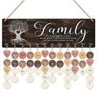 CHDITB Personalized Family Tree Birthday Reminder Board(16"x8"), Wooden Family Birthday Tracker Wall Hanging with 100 Tags, DIY Birthday Gifts for Mother Grandma Friends Family Birthday Calendar