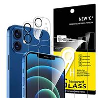 NEW'C [4 Pack, 2 x Glass Screen Protector for iPhone 12/12 Pro/12 Mini/12 Pro Max and 2 x Camera lens Protector