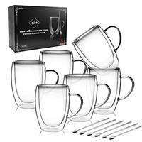 LIBWYS 6 Pack Double Walled Coffee Glasses Mugs, Cappuccino Latte Macchiato Tea Milk Glasses Cups Heat Resistant Cup 350ML (Without Handle)