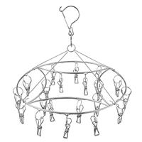 Stain Steel Sock Hanger for Washing Line, 360 Rotation Drying Sock Hanger with 20 Pegs,Wind-proof Underwear Dryer Hanger for Washing Sock,Baby Clothes,Towel, Gloves