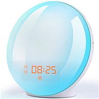 Sunrise Alarm Clock Wake Up Light - Light Alarm with Sunrise/Sunset Simulation Dual Alarms and Snooze Function, 7 Colors Atmosphere Lamp, 7 Natural Sounds and FM Radio, Built-in Phone Charging Port