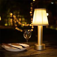 QJUZO Cordless LED Table Lamp with Battery, Rechargeable Table Lamp Outdoor Battery Operated USB Desk Lamp Bedroom Bedside Lamp with Fabric Shade, for Living Room Bar, 3W,Gold