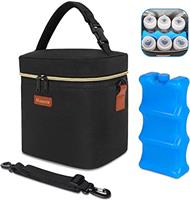 Mancro Breastmilk Cooler Bag Fits 6 Baby Bottles with Ice Pack & Shoulder Strap, Baby Bottle Cooler Bag Insulated Small Cooler Lunch Bag for Daycare Nursing Mom Travel Picnic Fruits Drinks, Black