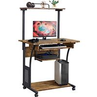 Yaheetech 3 Tier Computer Desk with Printer Shelf and Keyboard Tray, Home Office Desk Computer Workstation Rolling Study Desk PC Laptop Table for Small Spaces
