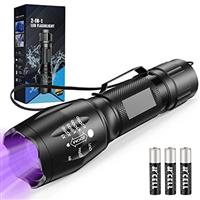 MOWETOO UV Torch LED Torch 2 in 1 Black Light with 4 Modes Waterproof 395nm UV Light Super Bright 500lm for Inspection Pet Urine Detecting Camping Including Accessories 3 AAA Batteries, LE-8613d