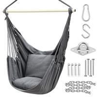 Hanging Chair Cotton Swing Chair with Hardwares, Ohuhu XL Portable Hammock Chair with Cushions Installation Kit Detachable Metal Support Bar Side Pocket for Indoor Outdoor Home Patio