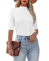 Dressmine Womens Mock Turtle Neck Dressy Casual Fall Cute Tops Slim Fitted Half Sleeve Cute Plain T Shirt
