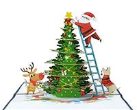 Christmas Bear and Reindeer 3D Pop Up card. A Delightful holiday surprise greeting card gift for kids, friends, family and loved ones. For Christmas decor and parties.15cmx15cm