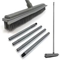 Rubber Broom with 120cm Multi-Section Metal Handle, 31cm Wide Rubber Brush Head with Built-in Squeegee Soft Broom Indoor, Carpet Sweeper, Spill Cleaner, and Pet Hair Remover