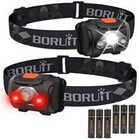 BORUiT H09 LED Head Torch,Super Bright Red White Light Headlamp,4 Modes IPX4 Waterproof AAA Battery Headtorch for Kids Adult Running Camping Hiking Hunting Fishing Jogging Headlight Gear