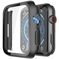 Piuellia 2 Pack Black Hard Case with Tempered Glass Screen Protector Compatible for Apple Watch Series 9 Series 8 Series 7 41mm, Ultra-Thin Shockproof Overall Protective Cover for iWatch