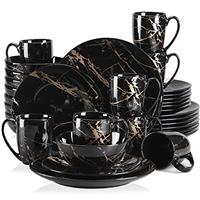 LOVECASA 'Daphne', 16 Pieces Porcelain Dinner Set Color Glaze with Gold Plate Crockery Set Kitchen Dinnerware Set with Dinner Plates, Dessert Plate, Bowls and Mugs, Service for 4, Blue
