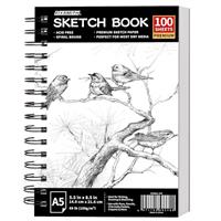 FIXSMITH A4 Sketch Books 1 Pack, Spiral Notebook Cartridge Paper Drawing Pads 100 Sheets White Artist Paper Hard Cover