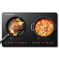 AMZCHEF Single Induction Cooker, Ultra-thin Induction Hob with Fashion Look, 10-level Power and Temperature Control, Black Frosted Glass Panel, Touch Sensor, 3-hour Timer, Safety Lock