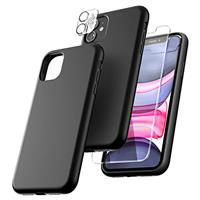 TOCOL 5 in 1 for iPhone 11 Case, with 2 Pack Tempered Glass Screen Protector + 2 Pack Camera Lens Protector, Liquid Silicone Slim Shockproof Cover [Anti-Scratch] [Drop Protection] 6.1", Navy Blue