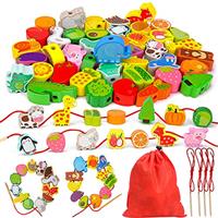 Toys for 2 Year Olds Boys Girls, Threading Toys for 2 Year Olds Toddlers Animals Fruits Vegetables String Lacing Beads Wooden Toys