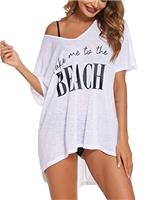 AI'MAGE Beach Cover Ups for Women Summer Short Sleeve Beach Dress Lightweight Elegant Beachwear V-Neck Prints Bikini Loungewear S-XXL