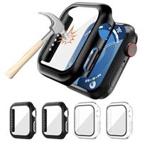 OU-BAND 4 Pack Hard Case with Tempered Glass Screen Protector for Apple Watch, Compatible with Series 9 Series 8 Series 7 45mm - Ultra-Thin