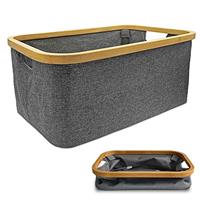 DOKRVLOQ Foldable Laundry Basket, Grey Bamboo Fabric Storage Basket, Set of 2, Ideal as Foldable Storage Boxes, Basket Storage, Laundry Hamper, Storage Boxes, Baskets for Shelf
