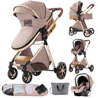 Magic ZC 3 in 1 Pushchair Pram Travel System, Baby Stroller 3 in 1 with Reversible Two Pushing Modes, Newborn Infant Buggy Aluminum Frame, Toddler Carriage One-Click Folding