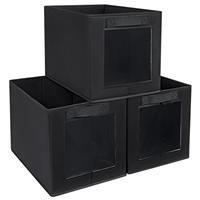 DIMJ Foldable Storage Boxes with Transparent Window Fabric Collapsible Storage Bin Basket with Handle for Wardrobe, Closet, Shelves Organiser, organiser cubes