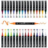 Arrtx Brush Tip and Fine Tip Paint Markers,Acrylic Paint Pens for Rock Painting, Water Based Acrylic Painting Supplies for Fabric, Ceramic, Fabric, Canvas, Wood, Glass