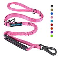 IOKHEIRA Bungee Leads with Car Seat Belt Buckle, Reflective Thread with Traffic Control Handle, Adjustable Dog Leash for Small to Large Dogs - Light Blue