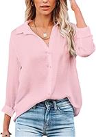 VIGVAN Womens Blouse Casual Long Sleeve Shirt Tops V Neck Button Down Shirts Basic Loose Tunic T Shirts