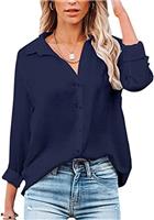 VIGVAN Womens Blouse Casual Long Sleeve Shirt Tops V Neck Button Down Shirts Basic Loose Tunic T Shirts
