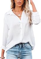 VIGVAN Womens Blouse Casual Long Sleeve Shirt Tops V Neck Button Down Shirts Basic Loose Tunic T Shirts