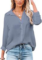 VIGVAN Womens Blouse Casual Long Sleeve Shirt Tops V Neck Button Down Shirts Basic Loose Tunic T Shirts