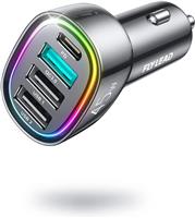 2025 Upgrade 75W USB C Car Charger, 4 Ports [ PD 60W & QC3.0] Super Fast Mini Adapter, USB Car Charger Compatible with iPhone 16/15/Samsung S24, Cigarette Lighter USB Charger for Family Travel