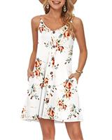 WNEEDU Womens Summer Dress Spaghetti Strap Dresses Beach Cover Ups Casual V Neck Mini Sundress with Pockets
