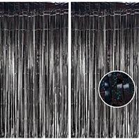 BRAVESHINE 2Pack Foil Fringe Curtain Backdrop, Sparkle Tinsel Metallic Curtains for Birthday Party Wedding Photo Backdrop Christmas Halloween Disco Party Decorations