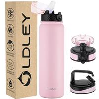 OLDLEY Stainless Steel Water Bottle with Straw 1L Vaccum Insulated Large Drink Flask 1 litre Metal Water Bottles Leakproof Keep Drinks Hot Cold for Sports Gym Bike Camping Travel with Different Lids