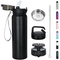 OLDLEY Stainless Steel Water Bottle with Straw 1L Vaccum Insulated Large Drink Flask 1 litre Metal Water Bottles Leakproof Keep Drinks Hot Cold for Sports Gym Bike Camping Travel with Different Lids