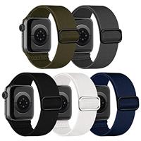 chinbersky 5 Pack Watch Straps Compatible with Apple Watch Strap 38mm 40mm 41mm 42mm 44mm 45mm, Braided Elastic Stretchy Nylon Sport Solo Loop Band Replacement Straps for IWatch Series 7/6/5/4/3/2/1