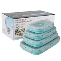 Collapsible Silicone Food Storage Container with Lid, Portable Lunch Bento Box Outdoor Picnic Box Space Saving, Microwave, Dishwasher and Freezer Safe, Set of 4