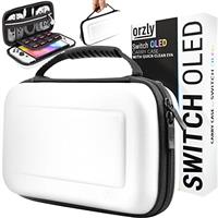 Orzly Carry Case for white Nintendo Switch Oled console with accessories and Games storage compartment - Easy Clean Case Gift Boxed Edition