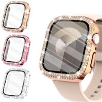 WINGLE Compatible for Apple Watch case 41mm 40mm 38mm 45mm 44mm 42mm, Women Shiny Cover with Tempered Glass Screen Protector for iWatch Series 7, SE, Series 6 5 4 3 2 1