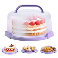 Ohuhu 10 Inch Round Plastic Cake Carrier with Handle, Two Sided Base, Modern Style, Perfect for Gifting, 5 Pound Capacity, Dishwasher Safe