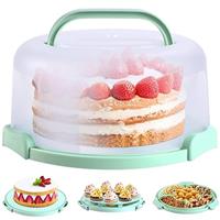 Ohuhu 10 Inch Round Plastic Cake Carrier with Handle, Two Sided Base, Modern Style, Perfect for Gifting, 5 Pound Capacity, Dishwasher Safe