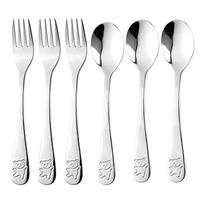 3 Set/6 PCS Baby Fork and Spoon, Toddler Utensils Stainless Steel Forks Spoons Silverware Set with Round Handle Kids Children's Flatware Cutlery x Forks,3