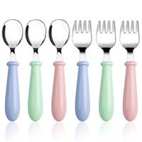 3 Set/6 PCS Baby Fork and Spoon, Toddler Utensils Stainless Steel Forks Spoons Silverware Set with Round Handle Kids Children's Flatware Cutlery x Forks,3