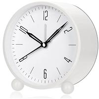 YouJabz Analogue Alarm Clock, Super Silent Non Ticking with Night Light, Battery Operated, Fashionable Round Metal Alarm Clock for Office, Bedroom, Elderly, Adults, Children, School Gift