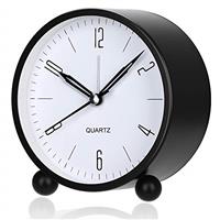 YouJabz Analogue Alarm Clock, Super Silent Non Ticking with Night Light, Battery Operated, Fashionable Round Metal Alarm Clock for Office, Bedroom, Elderly, Adults, Children, School Gift