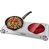 Electric Double Hobs, CUSIMAX 2400W Electric Hot Plates for Cooking, Portable Electric Hob